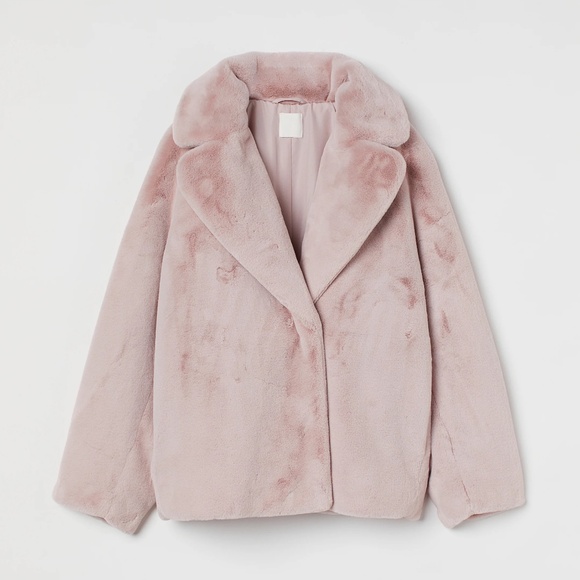 H&M Faux Fur Light Pink Coat Jacket Size XS - Picture 1 of 7